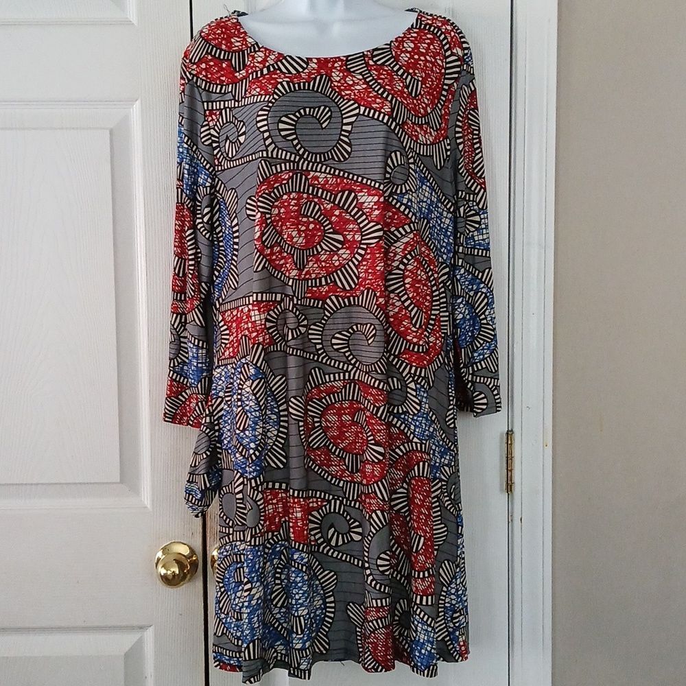 R&B collections red blue black gray shift dress career with pockets Sz 1XL NWOT